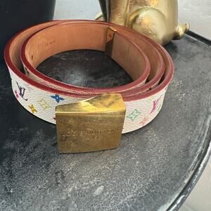 Louis Vuitton Vintage Murakami White Multicolor 70cm 28" Gold Tone Buckle